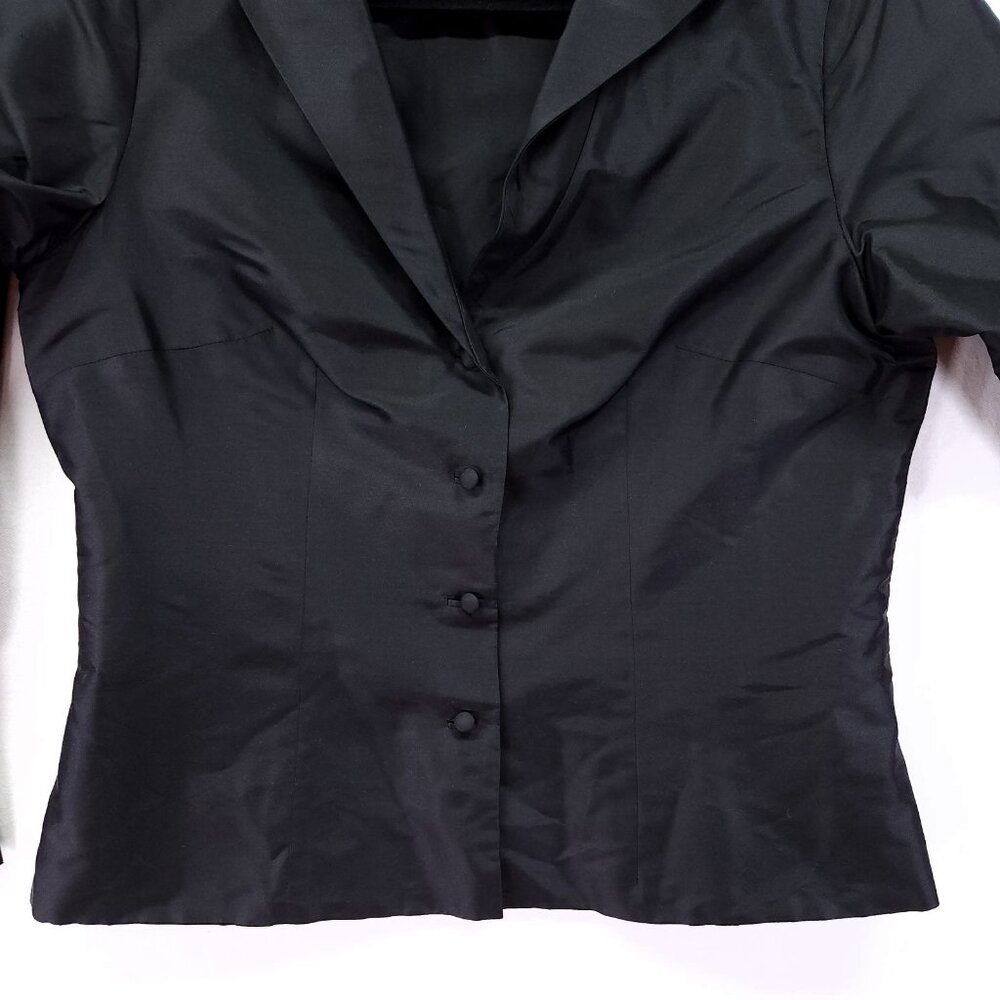 Marisa Baratelli Button-Up Thai Silk Blazer Size 10 Lightweight Unlined Black - Picture 9 of 11
